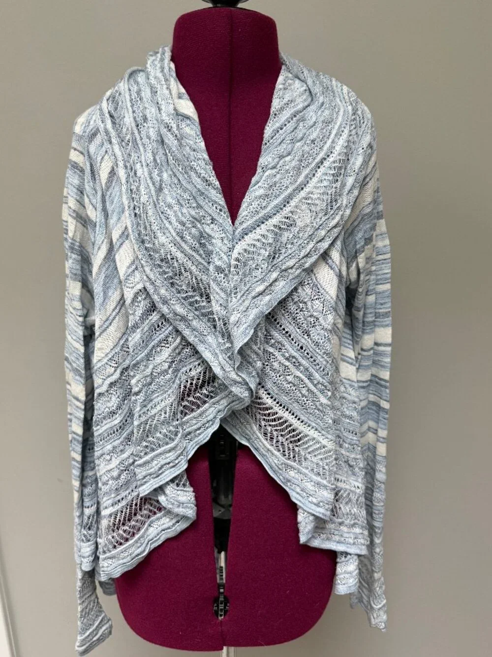Knitted & Knotted Cotton Crochet Lightweight Wrap Sweater Size M